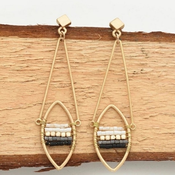 Artisan Fall Dangle Stud Earring Glass Beads 14k - Picture 2 of 4